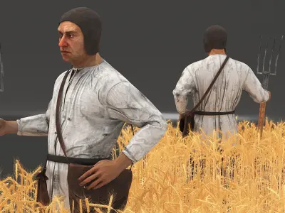  Medieval Farmer in Field 