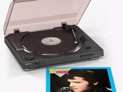 Sony PS-LX300USB turntable with Vinyl Record Low-poly 3D model