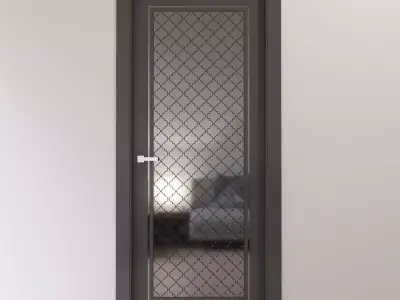 Dark gray interior door with shiny metal tiles 3D model