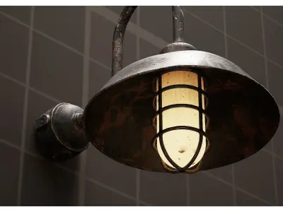 Old Rusty Industrial Gooseneck Wall Lamp Low-poly 3D model