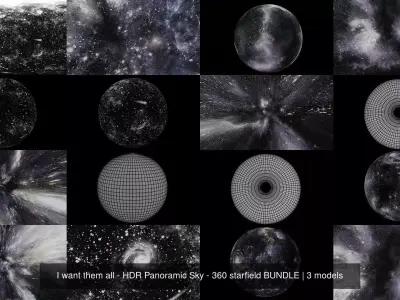 triple HDRI Panoramic Sky - 360 starfield BUNDLE 3D Model Pack