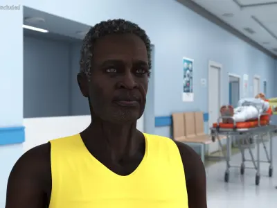  Elderly Man Sitting in the Electric Wheelchair 