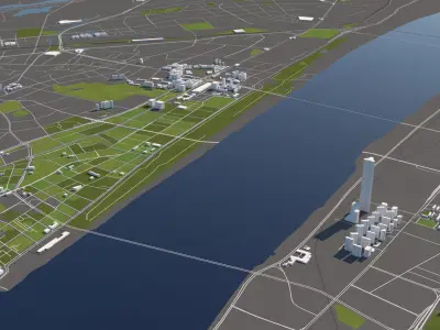 Wuhan China 50x50km 3D City Map  3D model