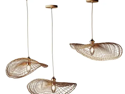 Boho Hand-woven Rattan Chandelier Decorative Pendant Light 3D model