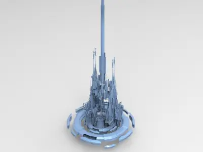 Cloud city island Ring Tower  Low-poly 3D model