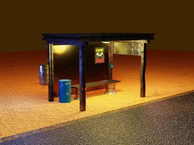 Cyberpunk bus stop concept project save water Low-poly 3D model