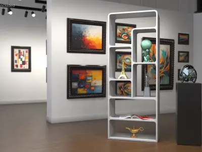  White Display Shelf with Global Souvenirs 