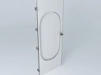 Wording 0 3D door very detail with glass lock and hinger Free 3D model