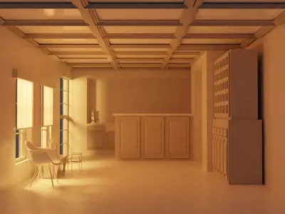 Hall Model empty room with walls and chair Low-poly 3D model