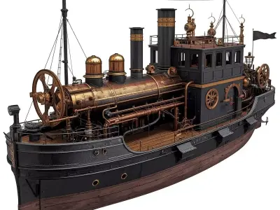 Steampunk Industrial Patrol Ship 3D Model Low-poly 3D model