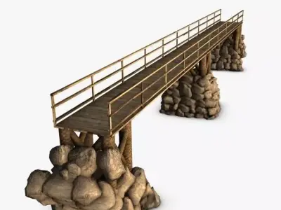 Wood bridge stone supports 3D model