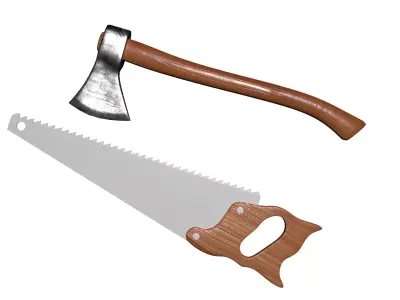 Low Poly Axe  Hand Saw Tool Set Low-poly 3D model