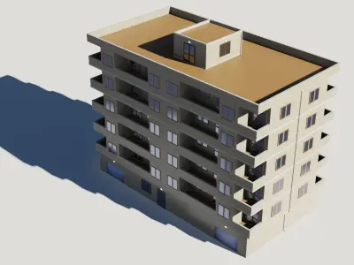 Residential city building  Low-poly 3D model