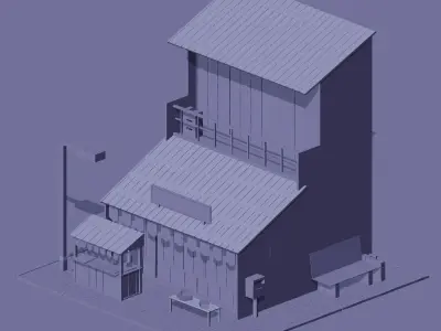 Low Poly Art Gallery Building Scene Low-poly 3D model