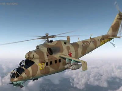  Russian Mil Mi-24B Hind Attack Helicopter Rigged 