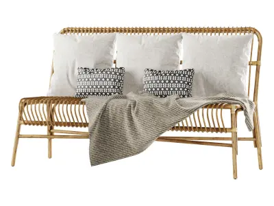 Valerie vintage rattan three-seater sofa  3D model