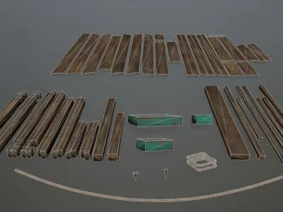 Wooden Pier Set Low-poly 3D model