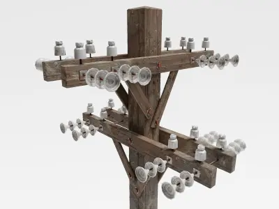 Electric wooden pole da1 Low-poly 3D model