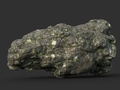 Low poly Damaged Lichen Rock B 190907 Low-poly 3D model
