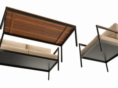 Outdoor set seater sofa chair coffee table 01 3D model