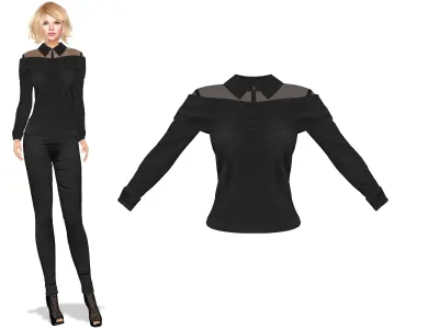Off Shoulder Long Sweater With Transparent Shirt Under Low-poly 3D model