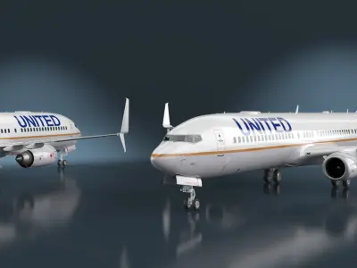  United Airlines Boeing 737-900 with Cabin and Doors Rigged for Cinema 4D 