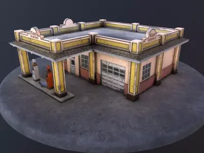 Old gas station and old gas pump Low-poly 3D model