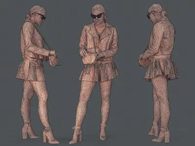 Street Chic Girl in Leather and Mini Skirt 3D model