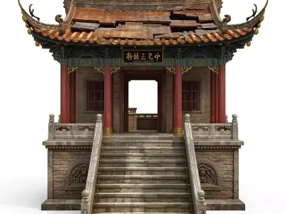 Damaged Traditional Chinese Temple 3D Model V02 Low-poly 3D model