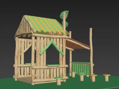 Backyard wood house chalet playground for children play game    3D model