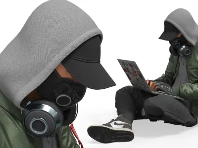  Hacker Streetwear Character Sitting Pose 