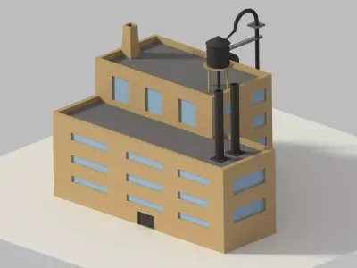 Low Poly Cartoon Refinery Low-poly 3D model
