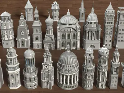 Building Towers Collection 2 - 20 pieces Low-poly 3D model