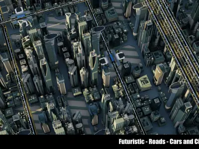 Futuristic-Roads-Cars and City 01 3D Model Pack
