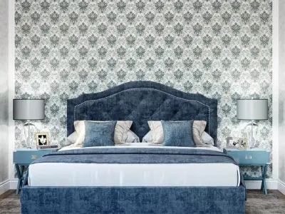 Teal Silver Damask Wallpaper  Texture