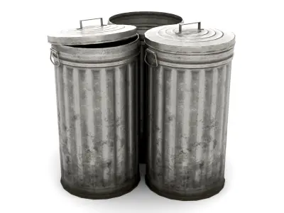 Metal Trash Can Low-poly 3D model