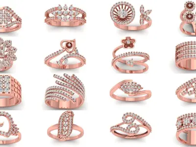 110 Solitaire Wedding Engagement Women Rings Collection 3D Model Pack