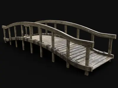 WOODEN BRIDGE MEDIEVAL PLATFORM CONSTRUCTION ENTERABLE Low-poly 3D model