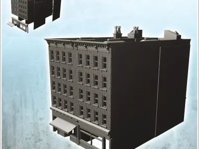 Large modern corner building with first floor store and roof chi 3D print model purchase