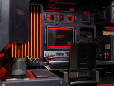 Cyberpunk Computer Room Furniture - Low Poly PBR UE Textures Low-poly 3D model