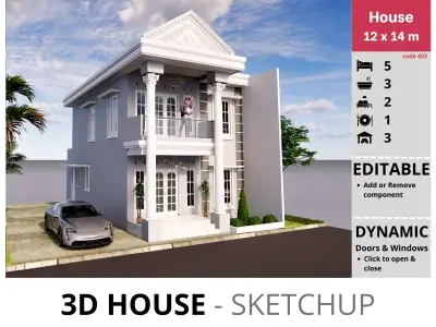 House 12x14m code 403- Sketchup 3D model