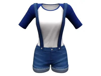 Cute Shorts Coverall With Tshirt Under Low-poly 3D model