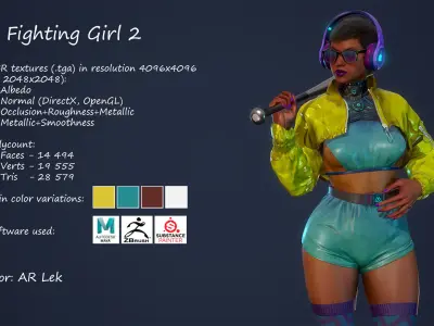 Fighting Girl 2 Low-poly 3D model