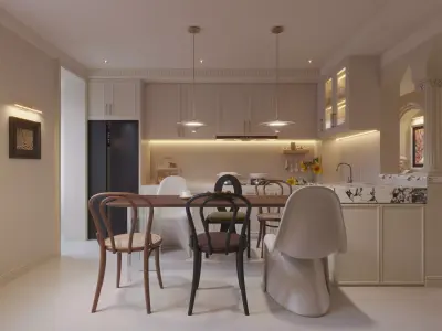 French style living room and kitchen 3D model