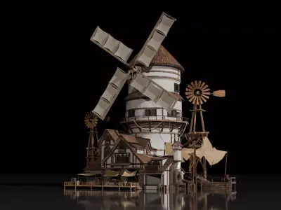 Medieval Old Windmill PBR 3D model