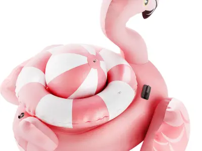 pink intex mega flamingo Inflatable Island with ring and ball 3D model