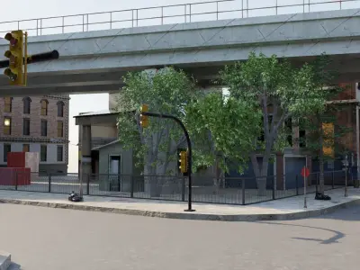 City with rail bridge 3D model