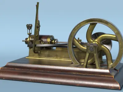  Horizontal Steam Engine Brass Wood Base Rigged 