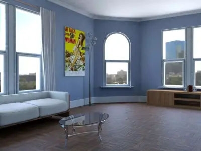 Apartment living room with walls and windows Free 3D model