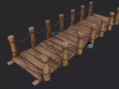 Stylized Rickety Wooden Bridge Low-poly 3D model